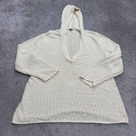J.Jill Crochet Hoodie Pullover Sweater Womens 3X Plus Cream Cotton Nylon Knit - Picture 1 of 12